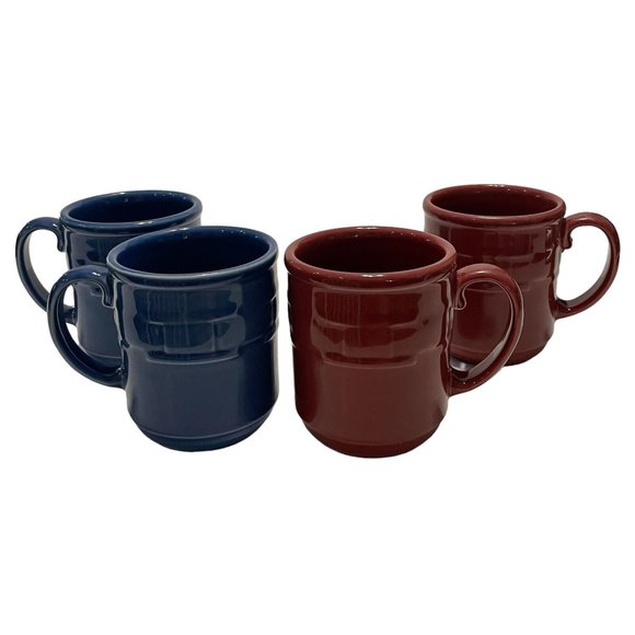 Longaberger Other - 4 Longaberger Pottery Woven Traditions Cornflower Blue Burgundy Coffee Mug Cup